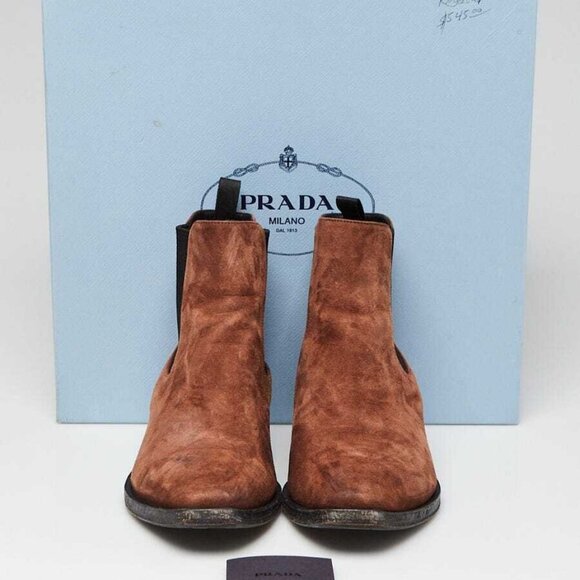 Prada Brown Suede Chelsea Ankle Boots Size 9/39.5 - Picture 2 of 6